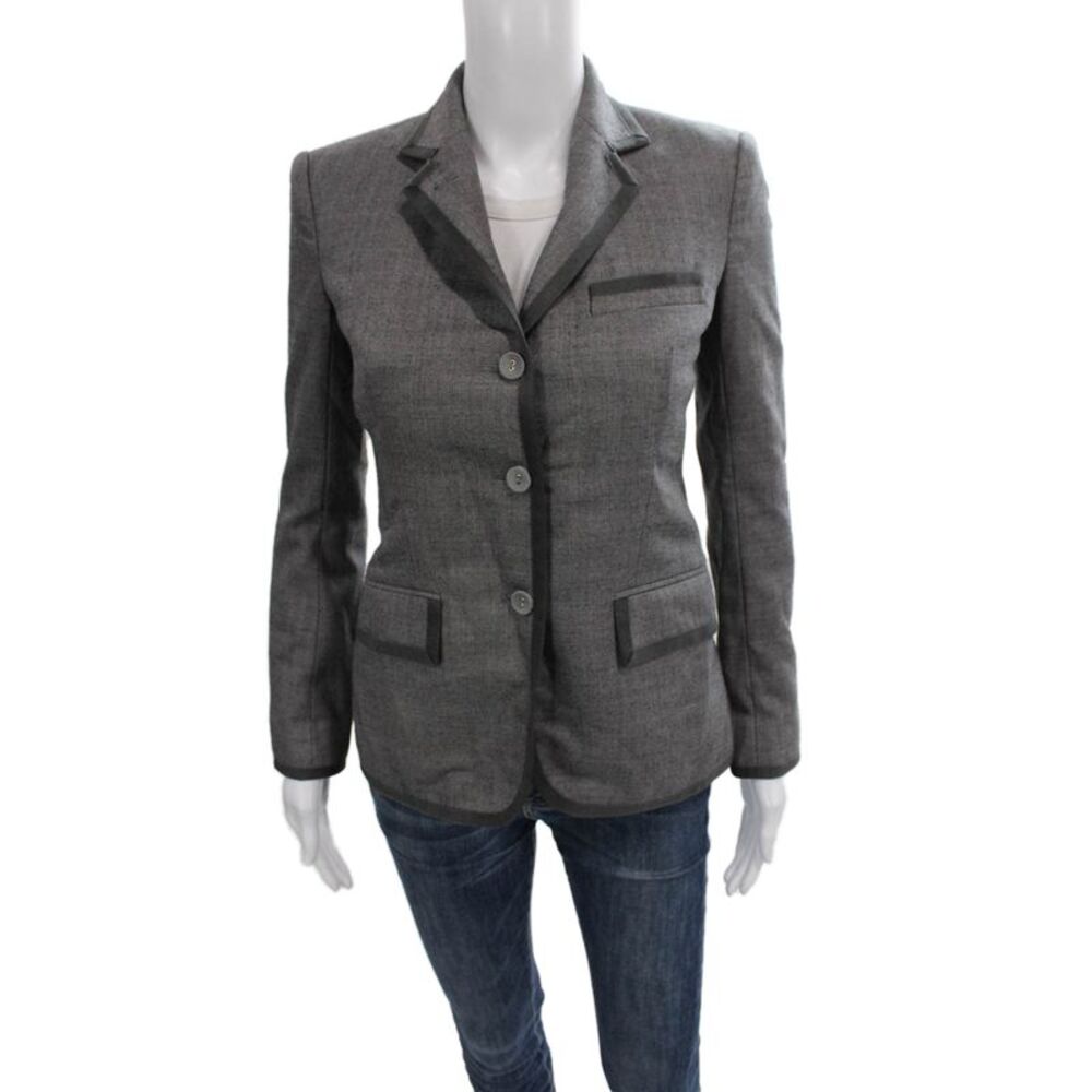 Thom Browne Womens Gray Cotton Button Blazer Size XS